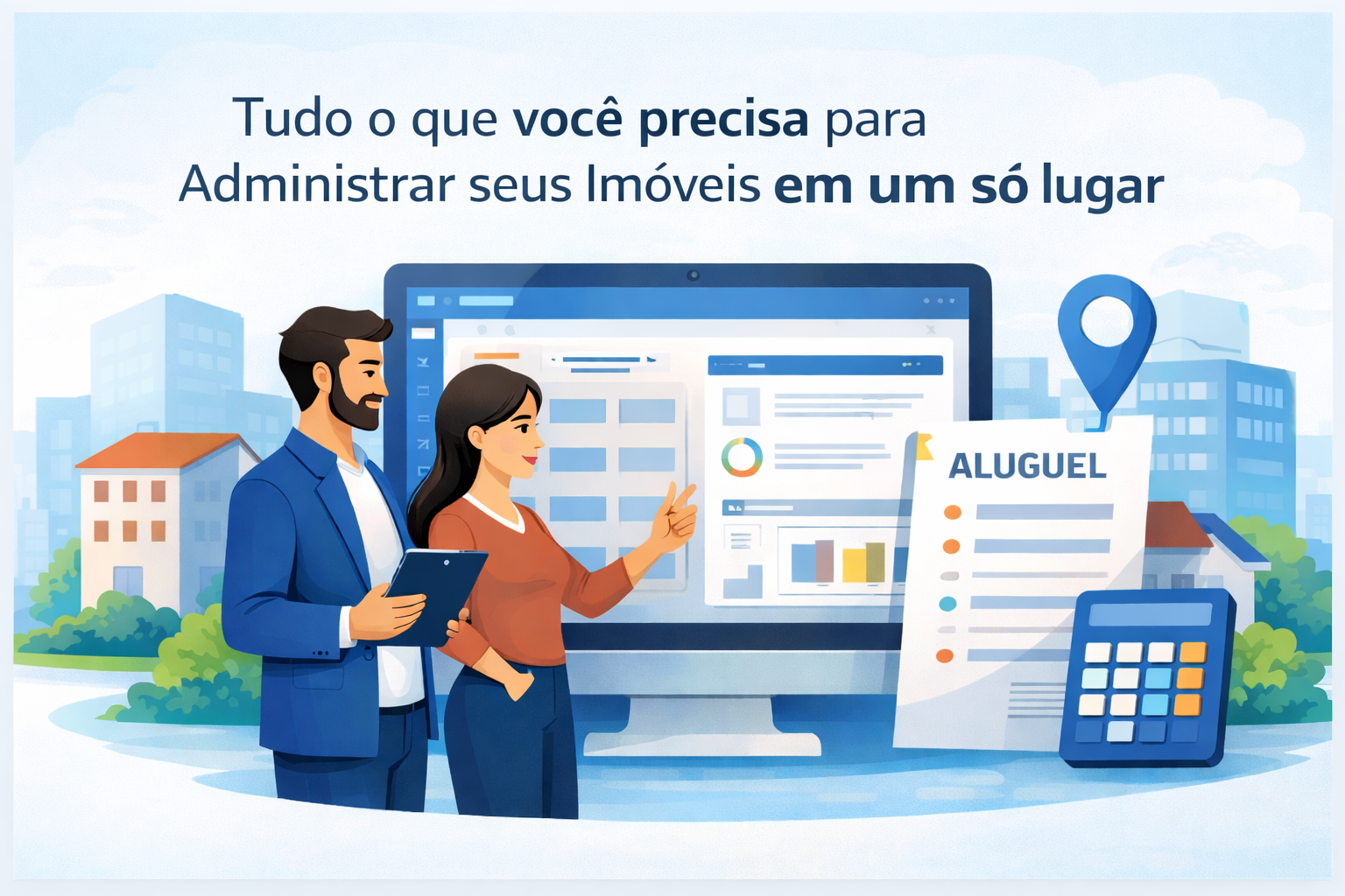 Ilustração sobre gestão de imóveis simplificada e integrada